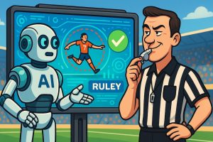 AI referee system analyzing live sports footage for instant rule clarification.