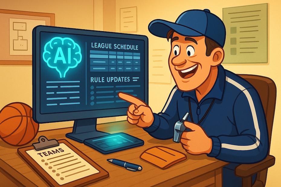 Amateur sports coach using AI dashboard to organize league schedules and rules.